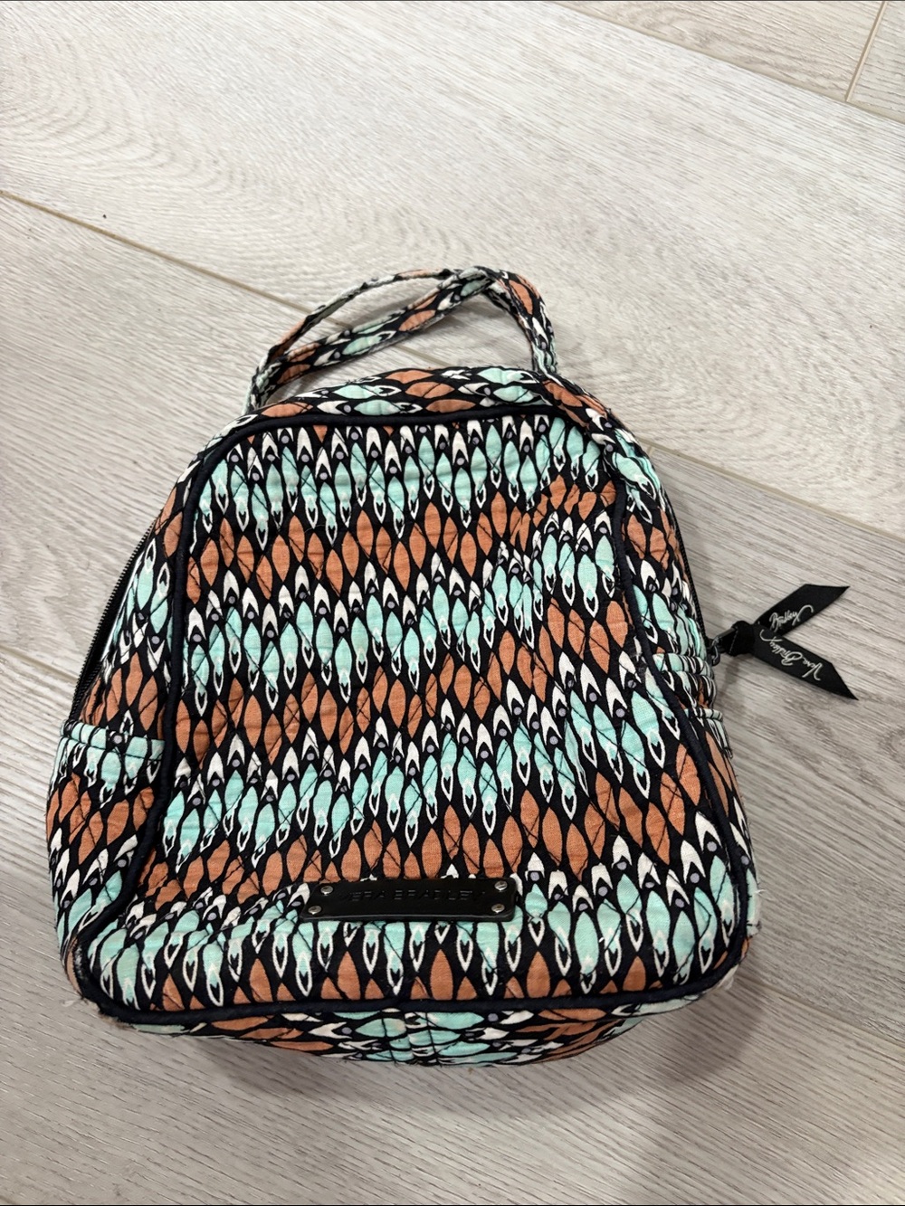 Vera Bradley Mini lunch bag in Mint, Orange & Black Pattern used